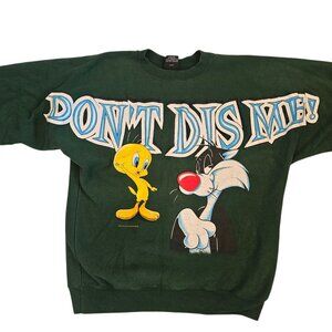 90s Looney Tunes Tweety Graphic Sweatshirt Green Sylvester Sz M Garment Graphics